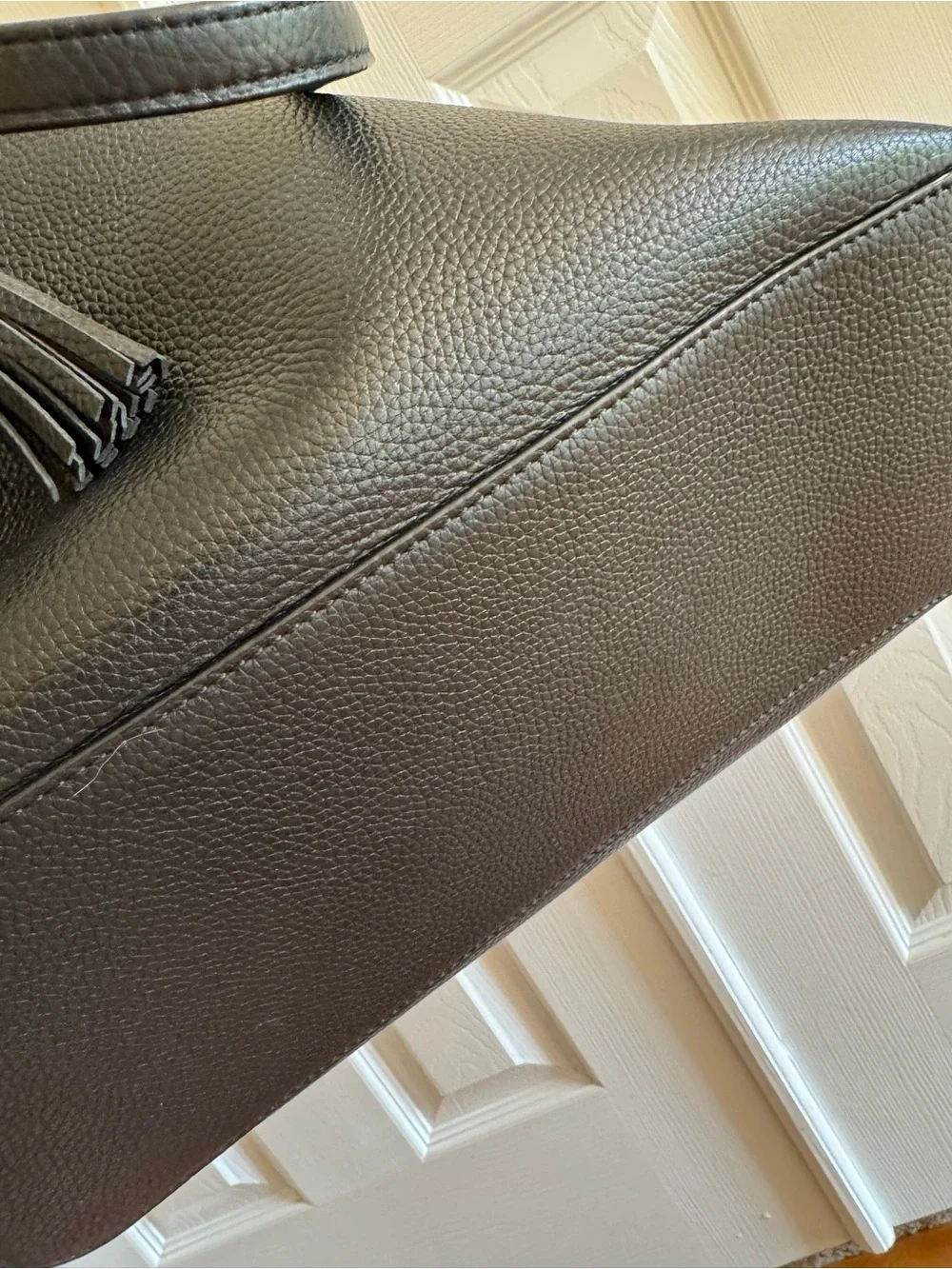Tory Burch Black Leather Tassel Tote with Double Handles
